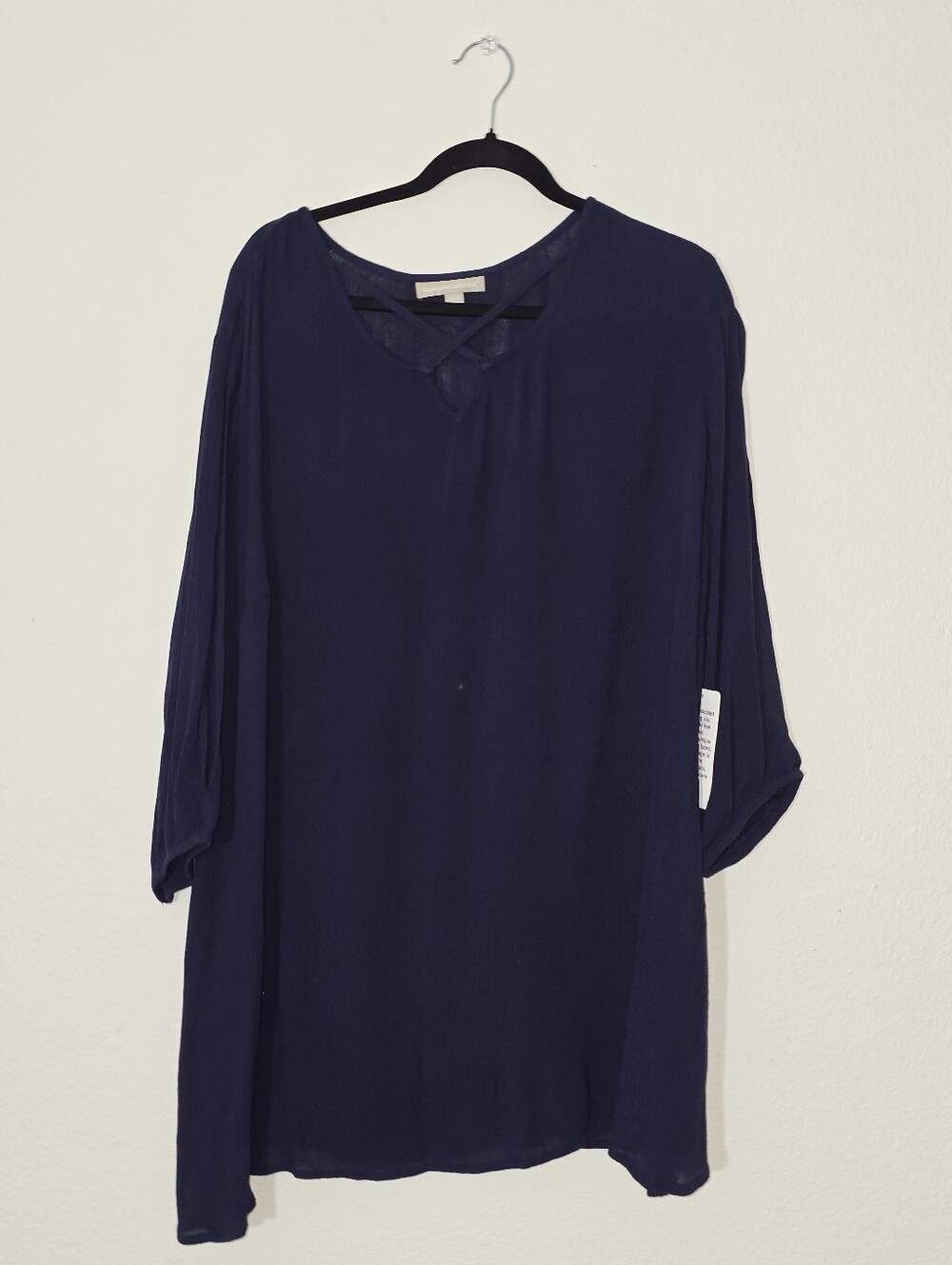 Woman Within Navy V-Neck Tunic with Three-Quarter Sleeves